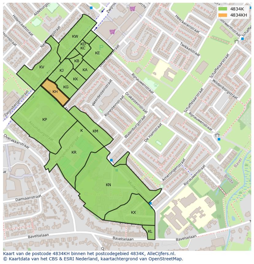 Afbeelding van het postcodegebied 4834 KH op de kaart.
