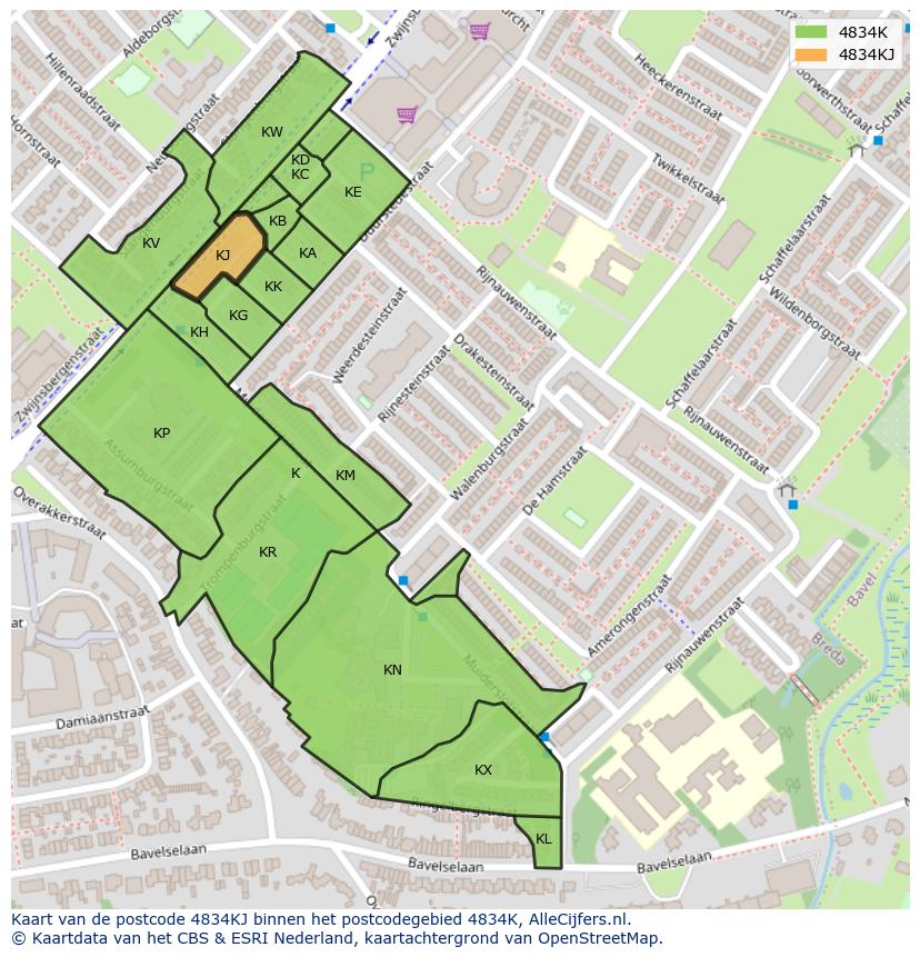 Afbeelding van het postcodegebied 4834 KJ op de kaart.