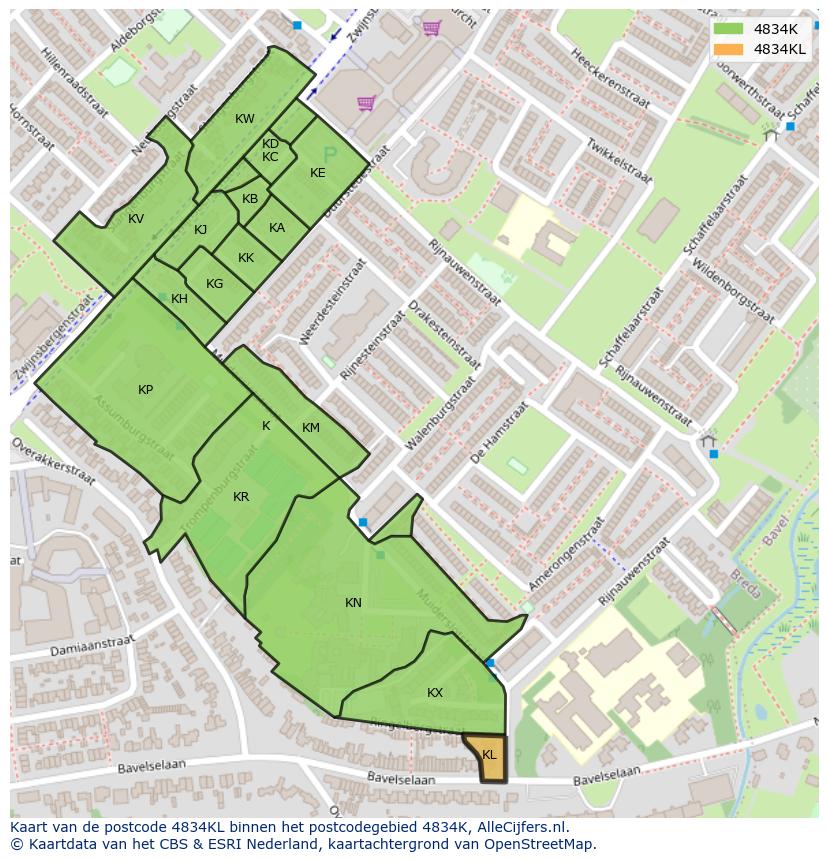 Afbeelding van het postcodegebied 4834 KL op de kaart.