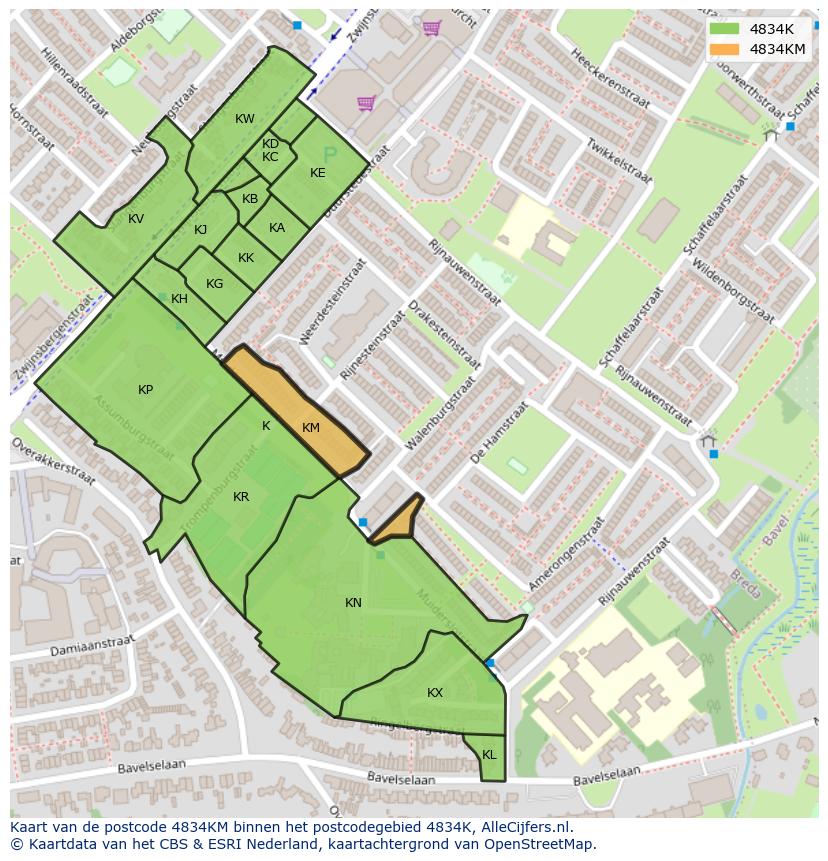 Afbeelding van het postcodegebied 4834 KM op de kaart.