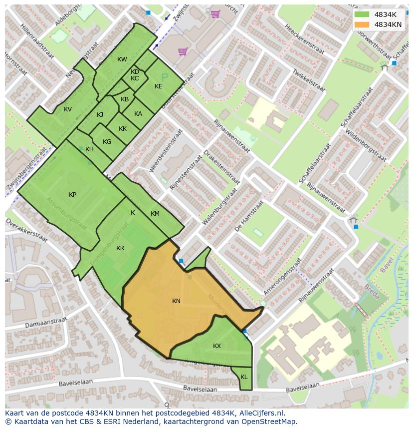 Afbeelding van het postcodegebied 4834 KN op de kaart.