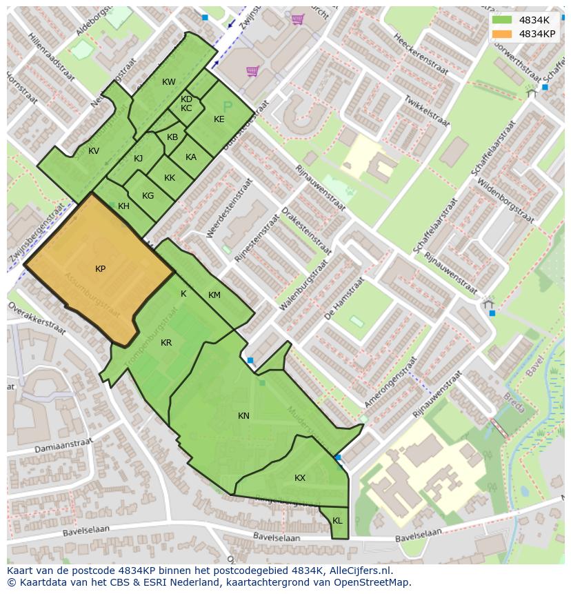 Afbeelding van het postcodegebied 4834 KP op de kaart.