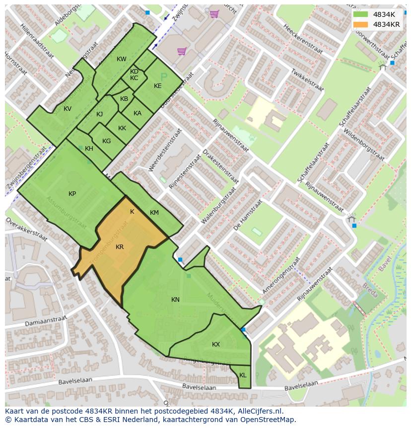 Afbeelding van het postcodegebied 4834 KR op de kaart.