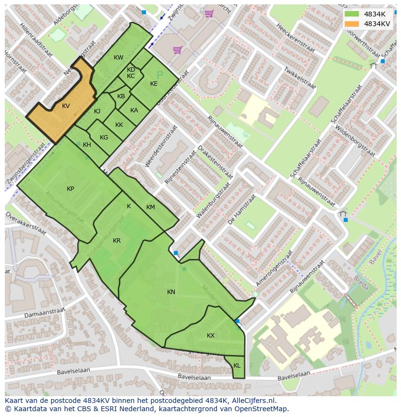 Afbeelding van het postcodegebied 4834 KV op de kaart.