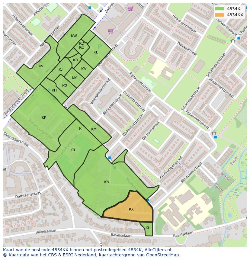 Afbeelding van het postcodegebied 4834 KX op de kaart.