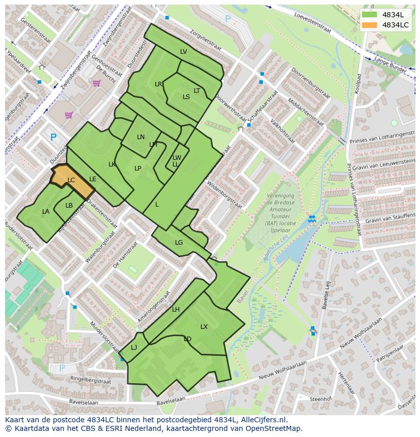 Afbeelding van het postcodegebied 4834 LC op de kaart.