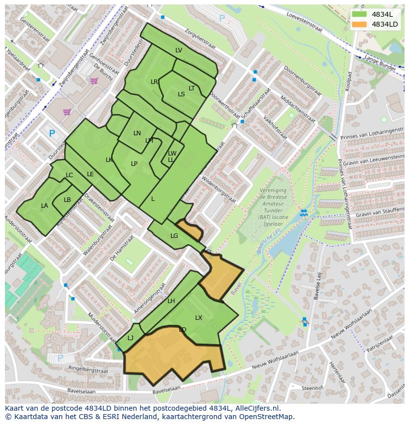 Afbeelding van het postcodegebied 4834 LD op de kaart.