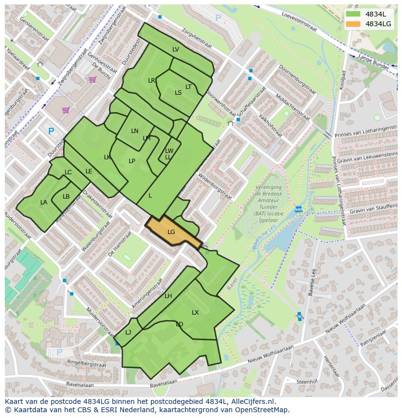 Afbeelding van het postcodegebied 4834 LG op de kaart.