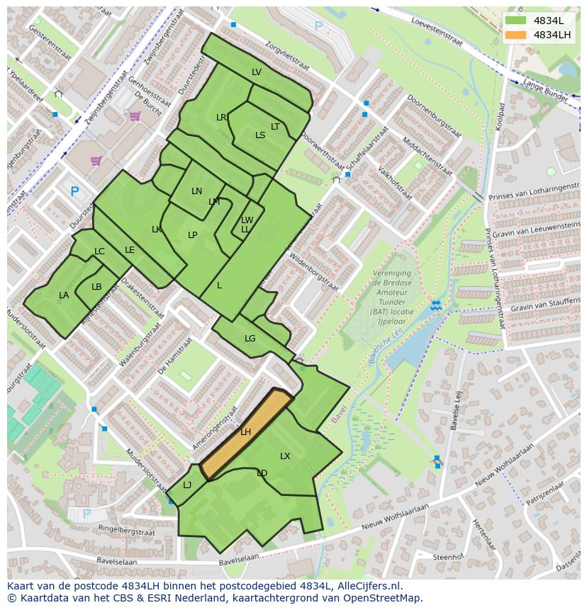 Afbeelding van het postcodegebied 4834 LH op de kaart.