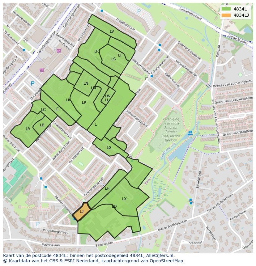 Afbeelding van het postcodegebied 4834 LJ op de kaart.