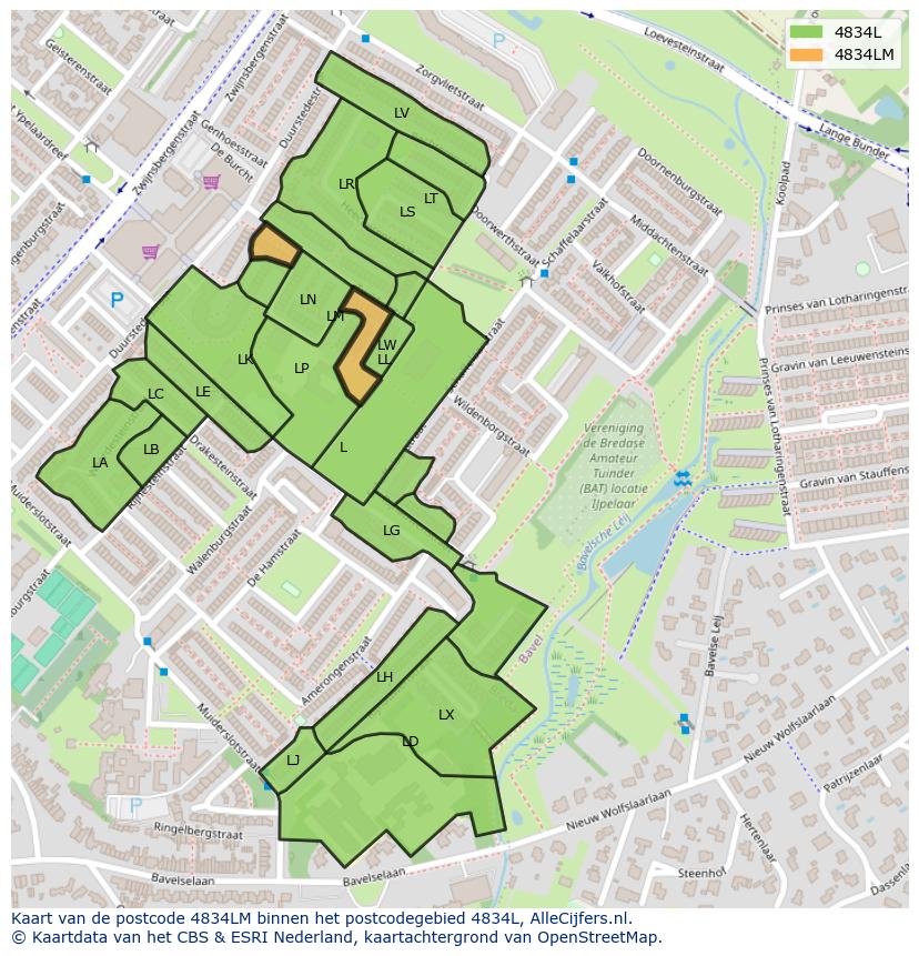 Afbeelding van het postcodegebied 4834 LM op de kaart.