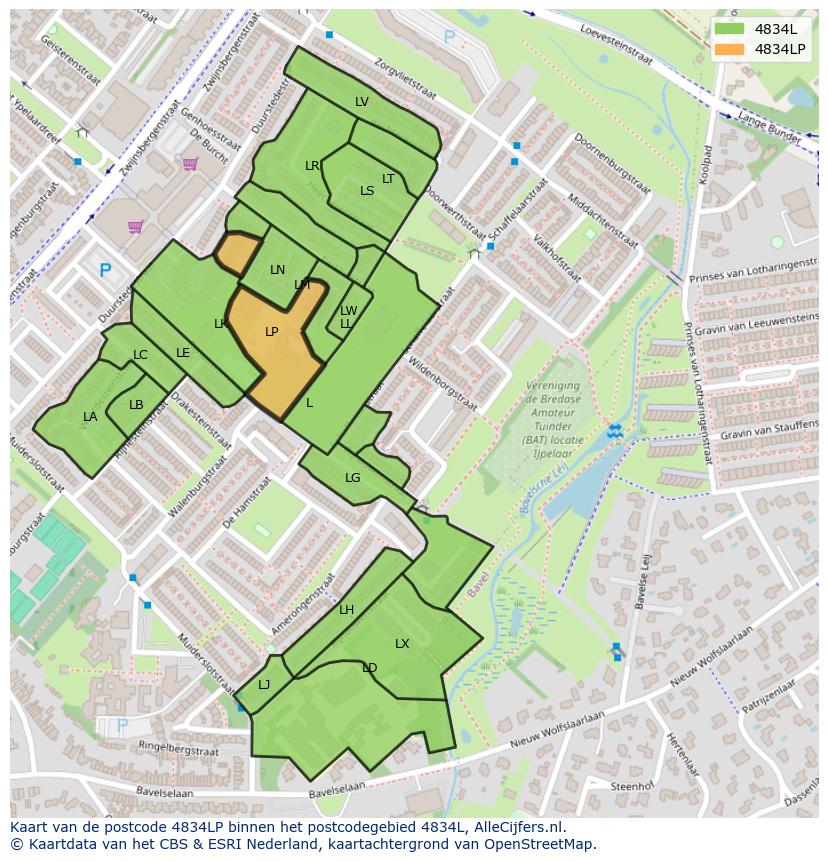 Afbeelding van het postcodegebied 4834 LP op de kaart.