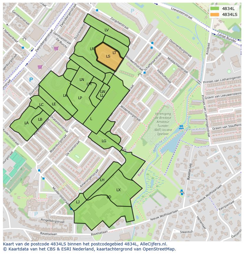 Afbeelding van het postcodegebied 4834 LS op de kaart.