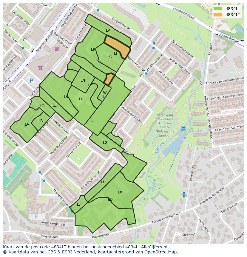 Afbeelding van het postcodegebied 4834 LT op de kaart.