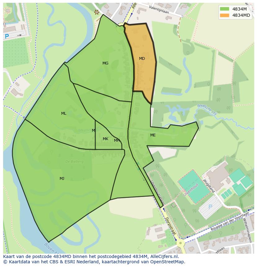 Afbeelding van het postcodegebied 4834 MD op de kaart.