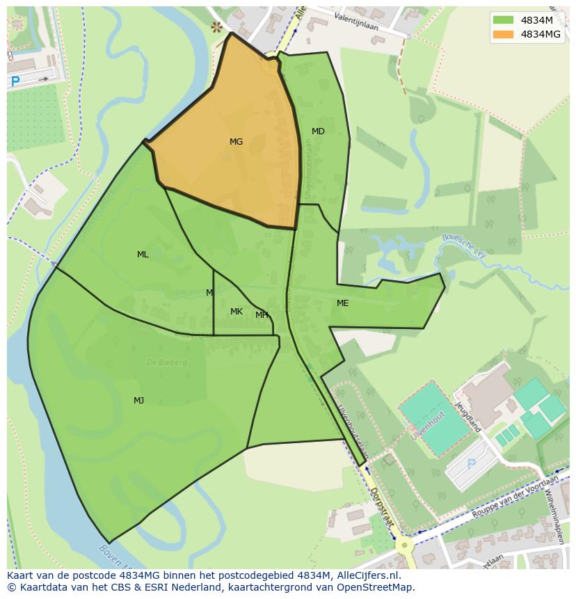 Afbeelding van het postcodegebied 4834 MG op de kaart.