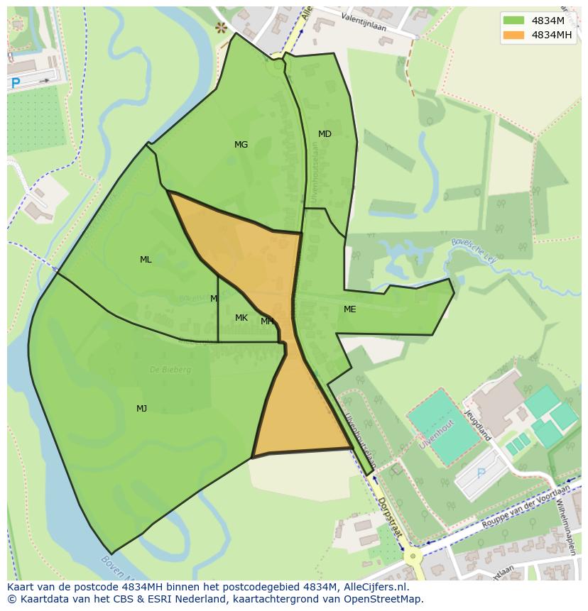 Afbeelding van het postcodegebied 4834 MH op de kaart.