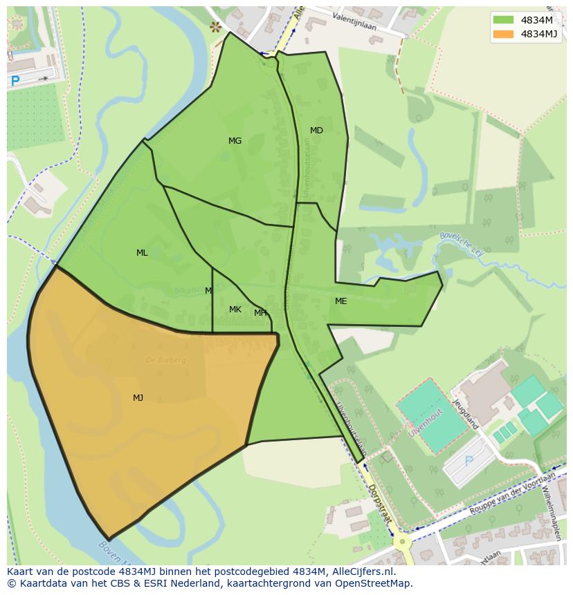 Afbeelding van het postcodegebied 4834 MJ op de kaart.