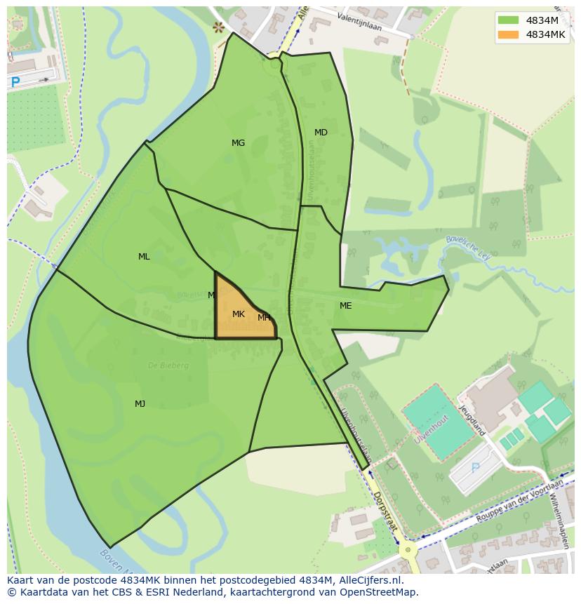 Afbeelding van het postcodegebied 4834 MK op de kaart.