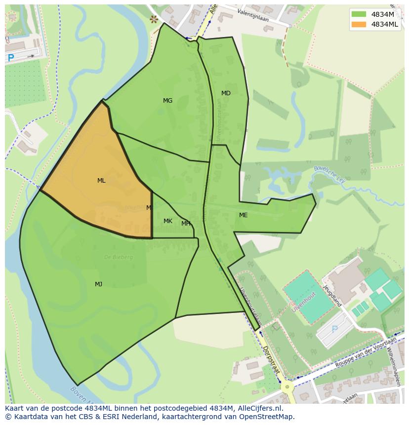Afbeelding van het postcodegebied 4834 ML op de kaart.