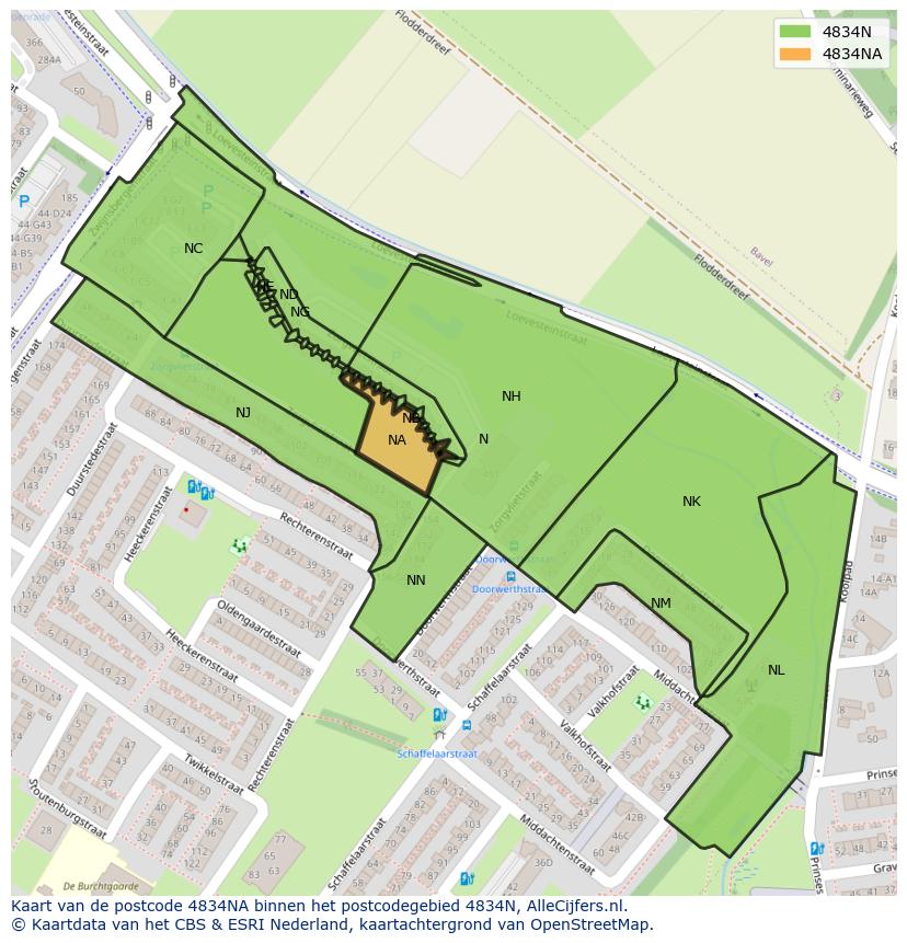 Afbeelding van het postcodegebied 4834 NA op de kaart.