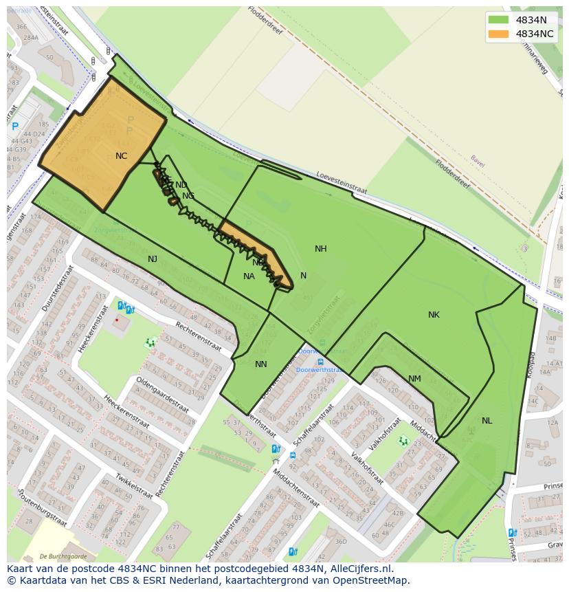Afbeelding van het postcodegebied 4834 NC op de kaart.