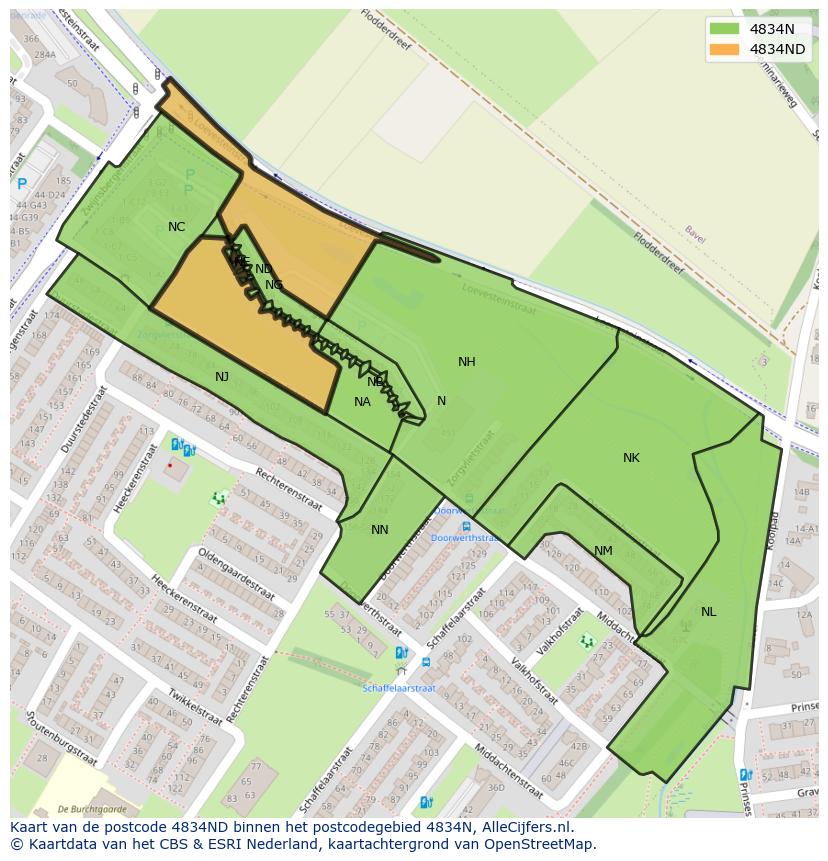 Afbeelding van het postcodegebied 4834 ND op de kaart.