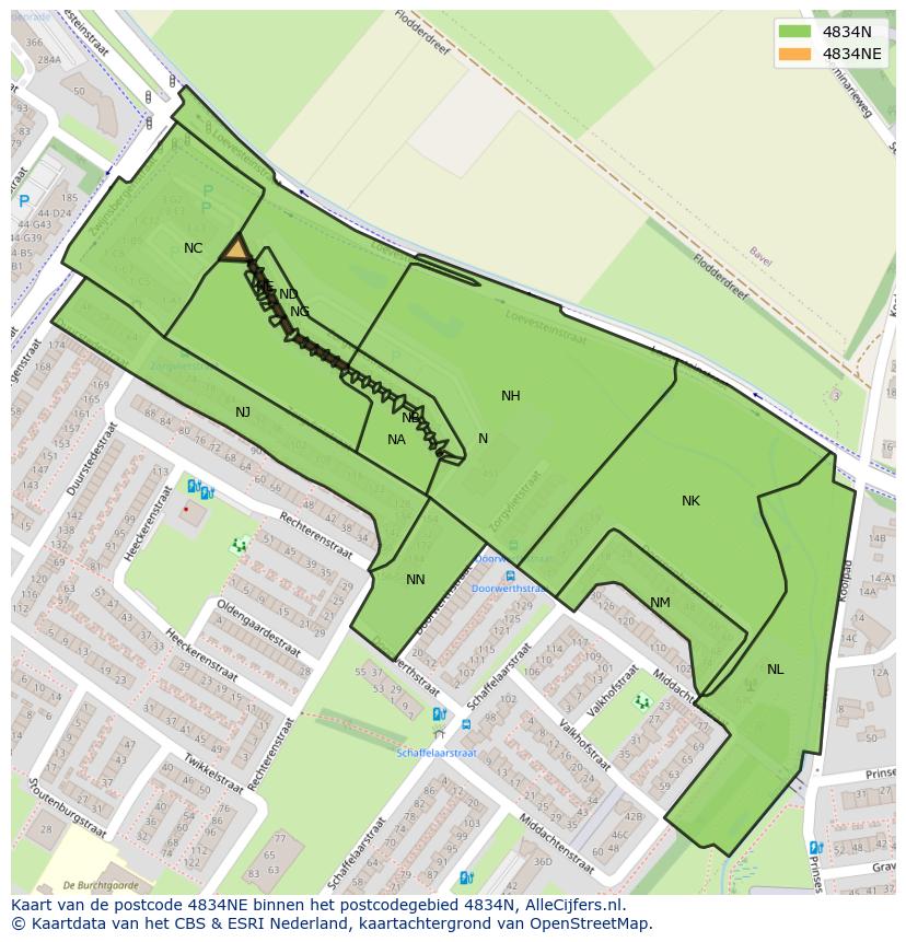 Afbeelding van het postcodegebied 4834 NE op de kaart.