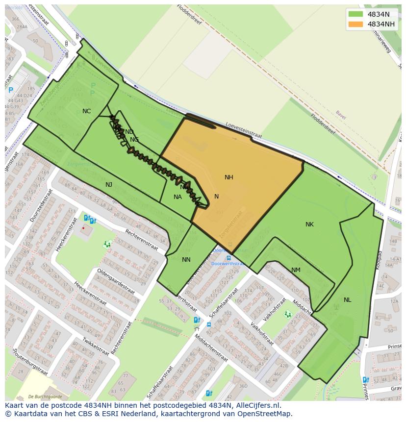 Afbeelding van het postcodegebied 4834 NH op de kaart.