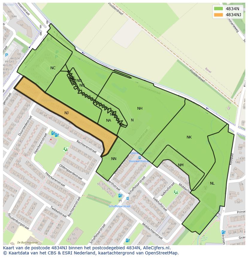 Afbeelding van het postcodegebied 4834 NJ op de kaart.