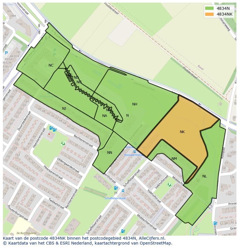 Afbeelding van het postcodegebied 4834 NK op de kaart.