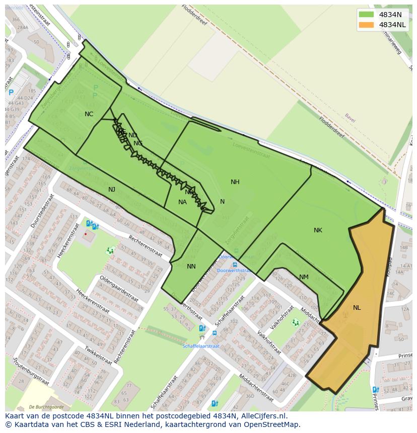 Afbeelding van het postcodegebied 4834 NL op de kaart.