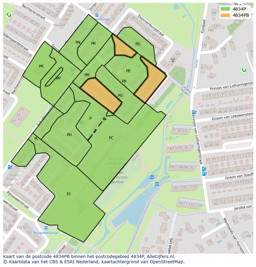 Afbeelding van het postcodegebied 4834 PB op de kaart.