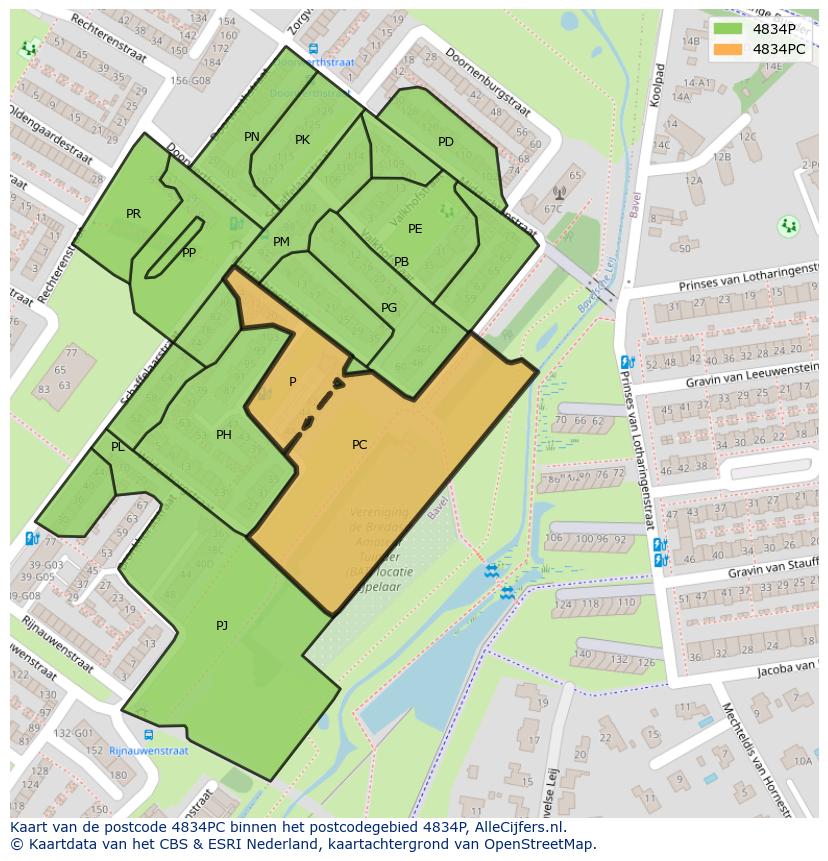 Afbeelding van het postcodegebied 4834 PC op de kaart.