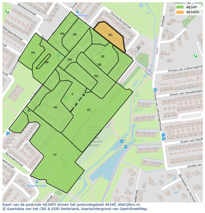 Afbeelding van het postcodegebied 4834 PD op de kaart.