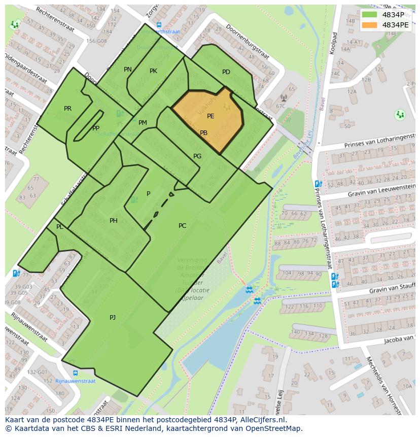 Afbeelding van het postcodegebied 4834 PE op de kaart.
