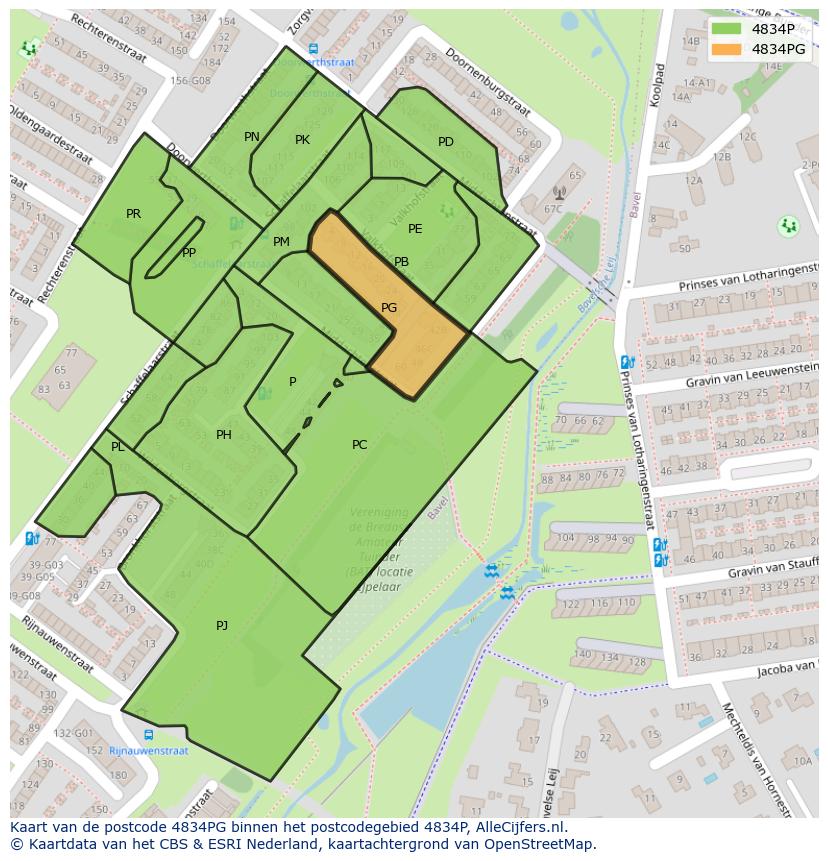 Afbeelding van het postcodegebied 4834 PG op de kaart.
