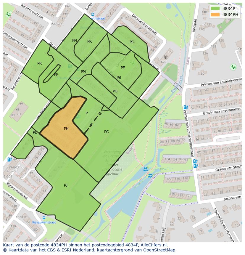 Afbeelding van het postcodegebied 4834 PH op de kaart.