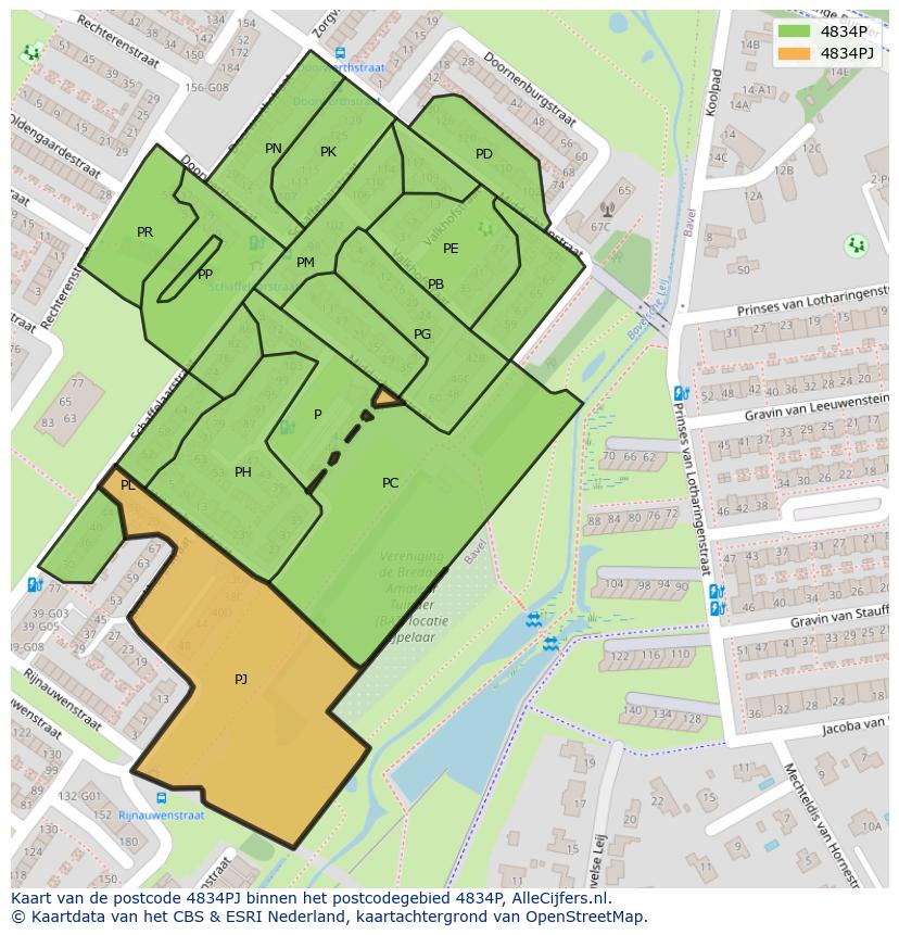 Afbeelding van het postcodegebied 4834 PJ op de kaart.