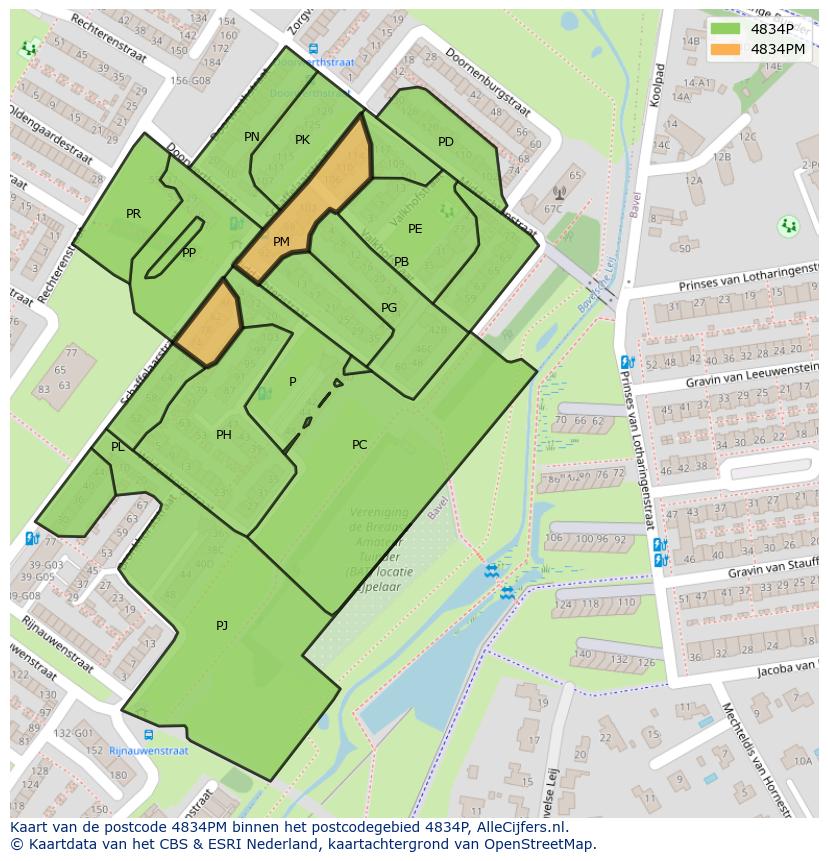 Afbeelding van het postcodegebied 4834 PM op de kaart.