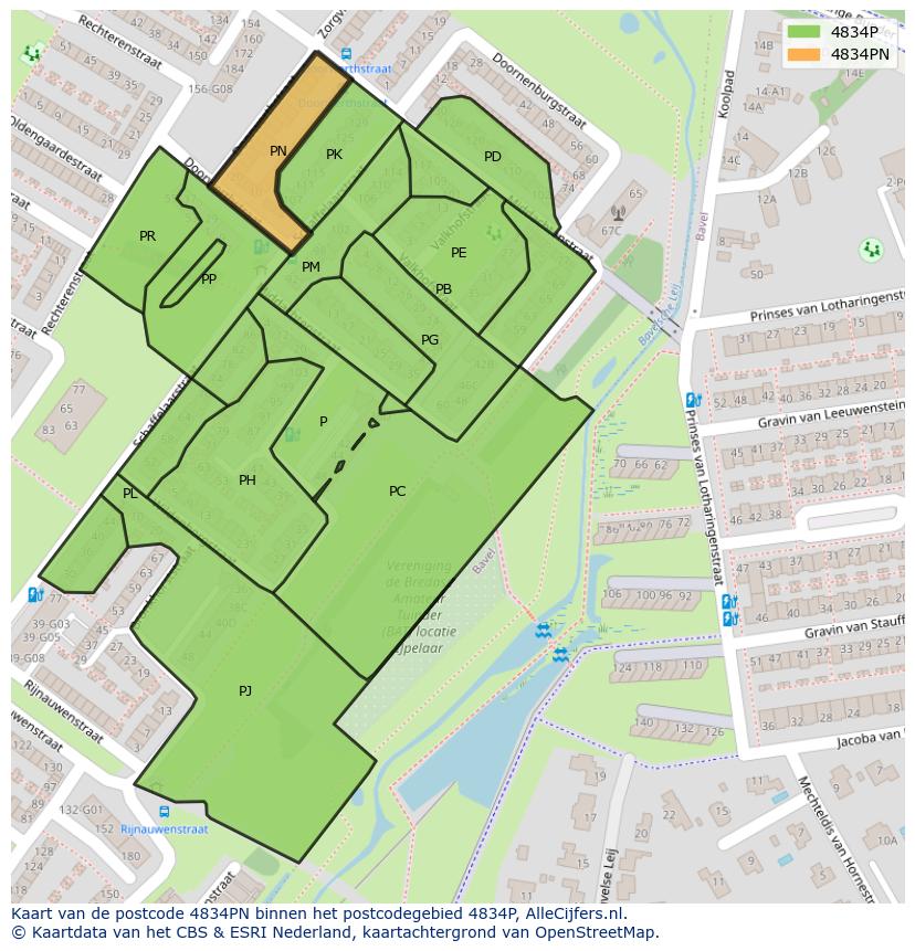 Afbeelding van het postcodegebied 4834 PN op de kaart.