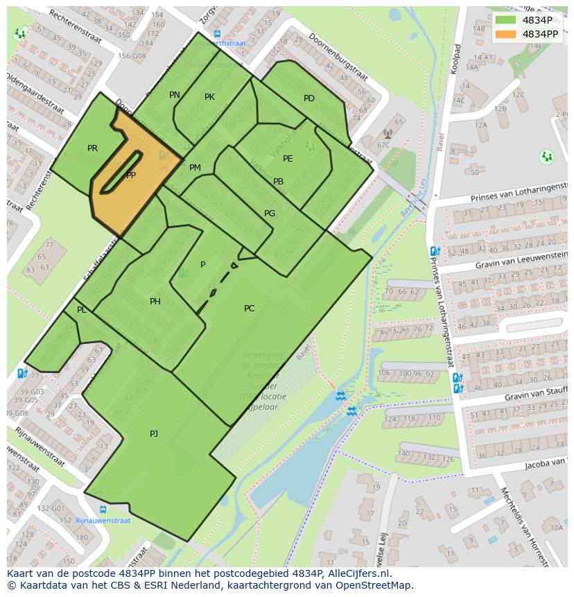 Afbeelding van het postcodegebied 4834 PP op de kaart.