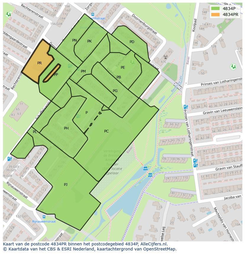 Afbeelding van het postcodegebied 4834 PR op de kaart.