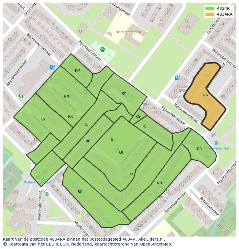 Afbeelding van het postcodegebied 4834 RA op de kaart.