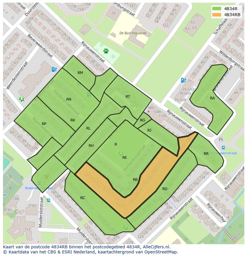 Afbeelding van het postcodegebied 4834 RB op de kaart.