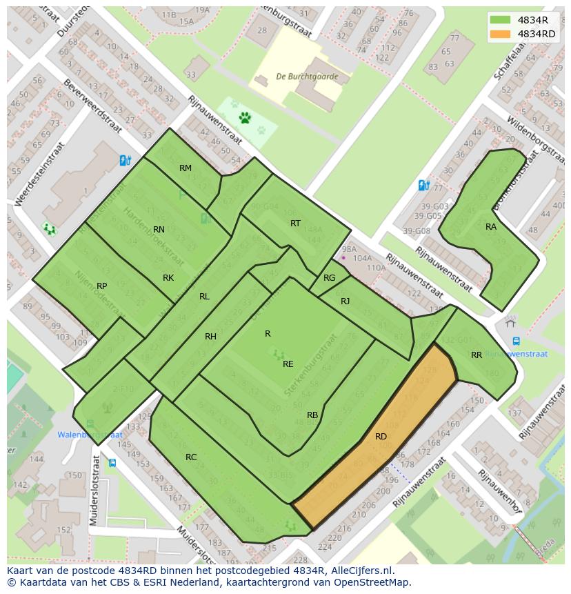 Afbeelding van het postcodegebied 4834 RD op de kaart.
