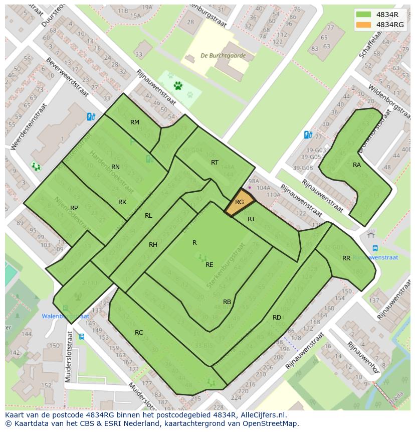 Afbeelding van het postcodegebied 4834 RG op de kaart.