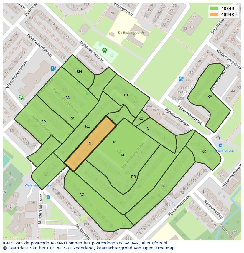 Afbeelding van het postcodegebied 4834 RH op de kaart.