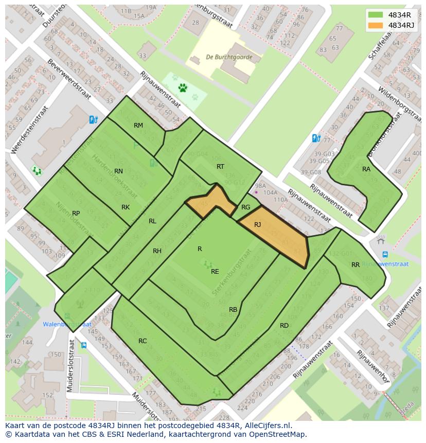 Afbeelding van het postcodegebied 4834 RJ op de kaart.