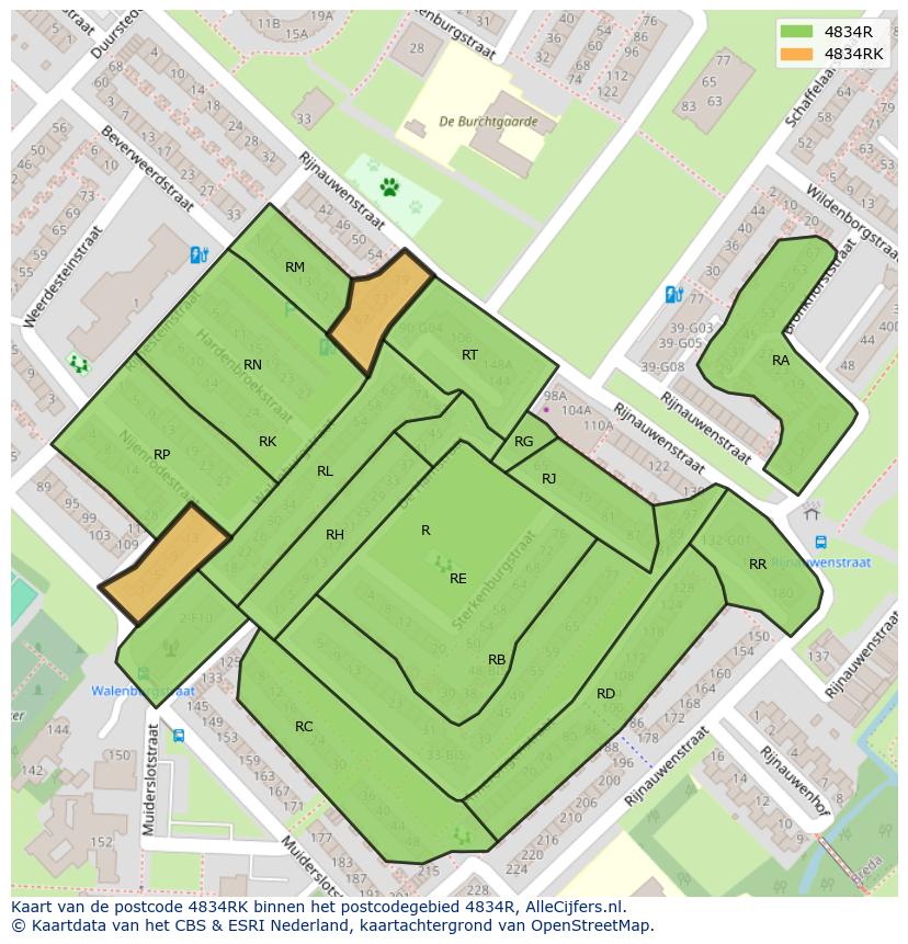 Afbeelding van het postcodegebied 4834 RK op de kaart.